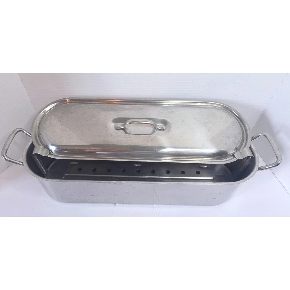 Inox Italy Stainless Steel Fish Poacher 18/10 Oval Steamer Pan with Rack 18 Inch